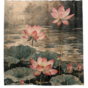 Rideaux De Douche Lac de lotus au clair de lune (3)