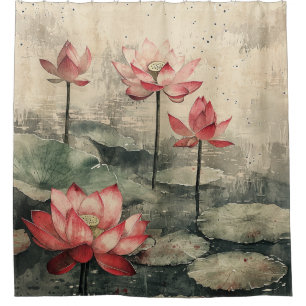 Rideaux De Douche Lac de lotus au clair de lune (6)