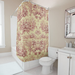 Rideaux De Douche Lac vintage jaune rouge toile de jouy