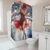 Rideaux De Douche Lady in Red on a Rainy Night (En situation)