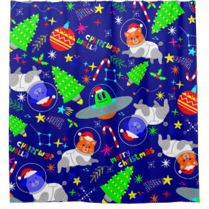 Rideaux De Douche laide alien de Noël père Noël chat chien