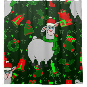 Rideaux De Douche laide noël llama santa claus alpaca