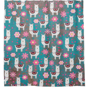 Rideaux De Douche Lama (alpaga) floral et grunge de turquoise