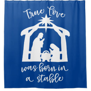 Rideaux De Douche L'Amour Véritable Est Né Dans Une Nativité Stable