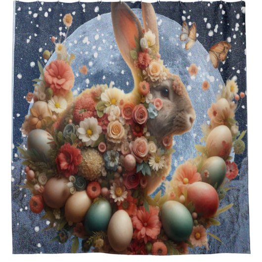 Rideaux De Douche Lapin de Pâques en fleurs (Devant)