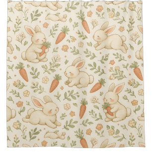 Rideaux De Douche Lapin mignon & motif Cottage Carotte (3)
