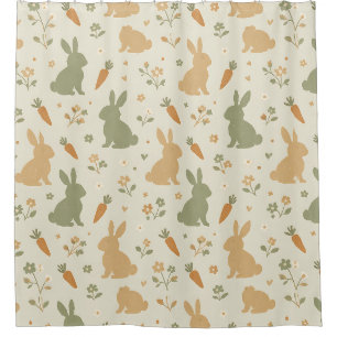 Rideaux De Douche Lapin mignon & motif Cottage Carotte (4)