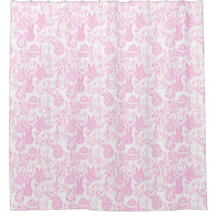 Rideaux De Douche lapins et oeufs de Pâques roses et blancs