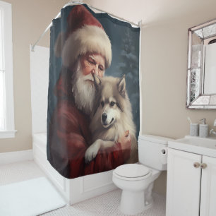 Rideaux De Douche Lapphund finlandais Noël festif du Père Noël