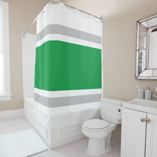 Rideaux De Douche Large Bright Green Light Grey Gris Rayures de cour (En situation)
