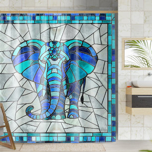 Rideaux De Douche L'art de la mosaïque Blue Elephant