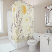 Rideaux De Douche Lavande blanche et motif floral jaune (En situation)