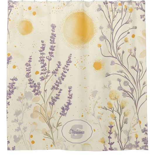 Rideaux De Douche Lavande blanche et motif floral jaune (Devant)