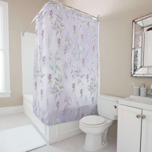 Rideaux De Douche Lavender Chic Floral Feuille Motif (En situation)