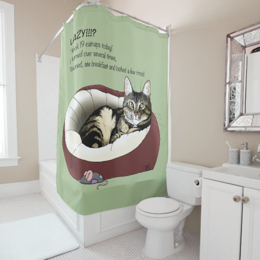 Rideaux De Douche Lazy Chat Led Green Funny (En situation)