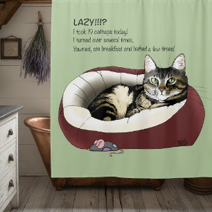 Rideaux De Douche Lazy Chat Led Green Funny