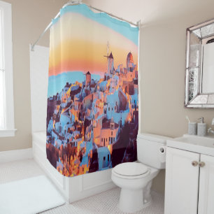 Rideaux De Douche ldp SANTORINI - panorama - par nuit -