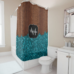 Rideaux De Douche Le bleu d'Aqua miroite monogramme en bois brun