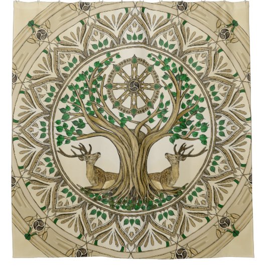 Rideaux De Douche Le Bodhi arbre Dharma Wheel (Devant)