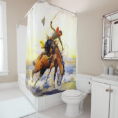Rideaux De Douche "Le Bucker" Western Art de Charles M Russell (En situation)