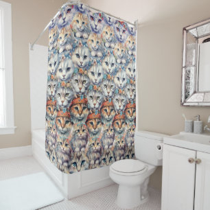 Rideaux De Douche Le chat fait face au Motif Hexagon