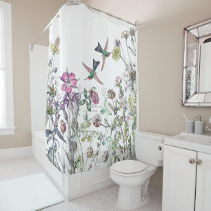 Rideaux De Douche Le fleur sauvage d'oiseau de colibri fleurit le