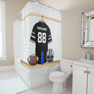 Rideaux De Douche Le football personnalisé Jersey de gris noir et
