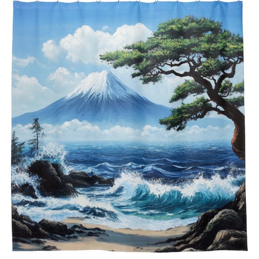 Rideaux De Douche Le Mont Fuji Japon Vue Océan Tableau (Devant)
