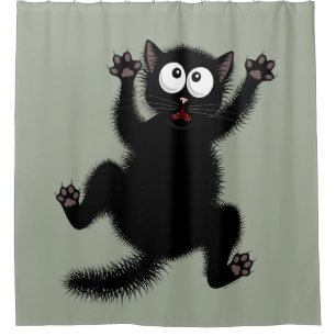 Rideaux De Douche Le noir mignon drôle a effrayé le chat de bande