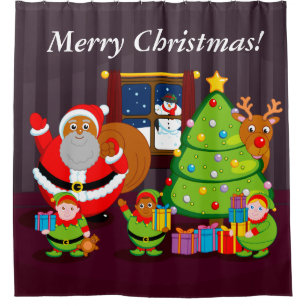 Rideaux De Douche Le Père Noël noir distribue des cadeaux de Noël,