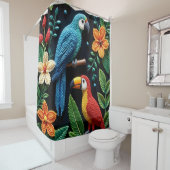 Rideaux De Douche Le perroquet et le toucan dans une forêt perlée (En situation)