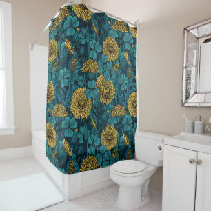 Rideaux De Douche Le pré en jaune et bleu