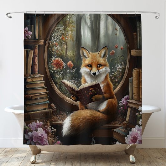 Rideaux De Douche Lecteur de livre Whimsical Lover Lecture Fox