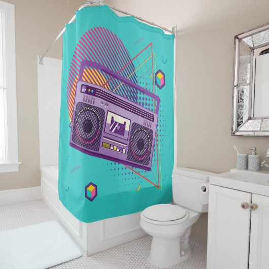 Rideaux De Douche Lecteur de radio portable Funky 80s, boombox (En situation)