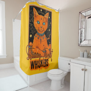 Rideaux De Douche Lecteur de tarot de chat cosmique Art de chat or