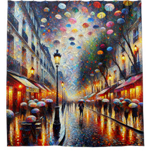 Rideaux De Douche "L'élégance parisienne du Jour de la Pluie"