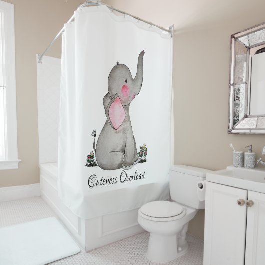 Rideaux De Douche L'éléphant mignon de bébé d'aquarelle avec (En situation)