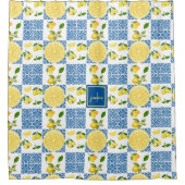 Rideaux De Douche Lemon Monogram Name French Country Tile Pattern (Devant)