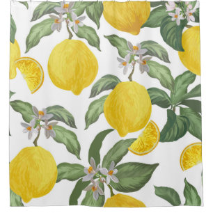 Rideaux De Douche Lemon seamless vintage pattern. Tropical fruit bac