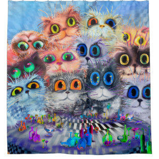 Rideaux De Douche L'ensemble des portraits de chats arrière - plan a