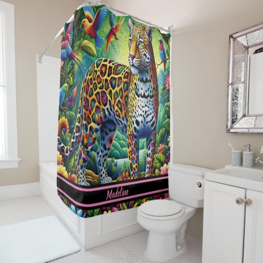 Rideaux De Douche Leopard Aura : Oiseaux Tropicaux Autour (En situation)