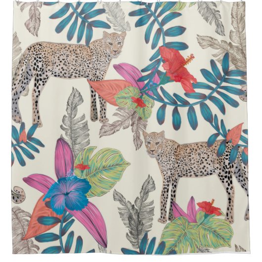 Rideaux De Douche Léopard dessiné à la main  (Devant)