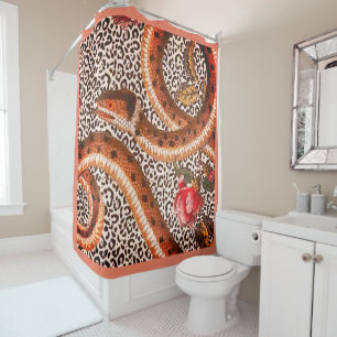 RIDEAUX DE DOUCHE LEOPARD SNAKE IN PEACH