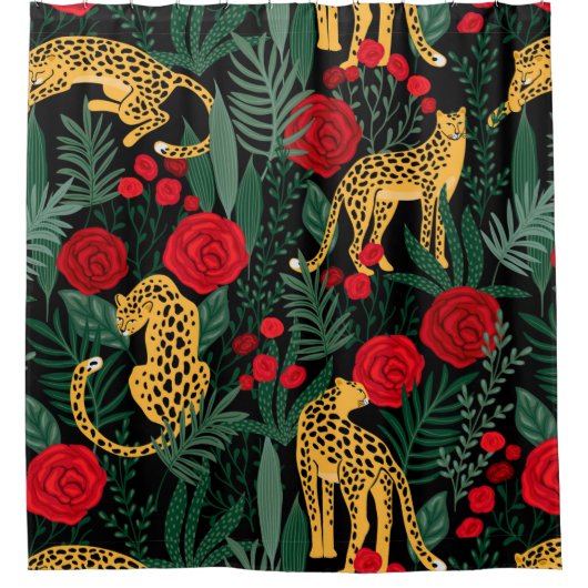 Rideaux De Douche Léopards Et Roses (Devant)