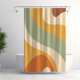 Rideaux De Douche les années 70 Crème Motif Super rétro, Vert, Orang