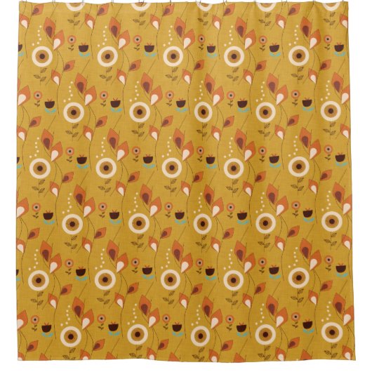 Rideaux De Douche les années 70 Floral Mustard (Devant)