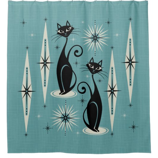Rideaux De Douche Les chats atomiques rétro-américains du milieu du  (Devant)