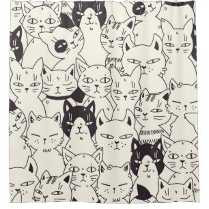 Rideaux De Douche Les chats dessinés à la main gribouillent un motif