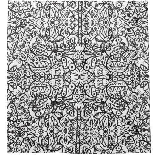 Rideaux De Douche Les créatures d'art Doodle dans un motif fou (Devant)