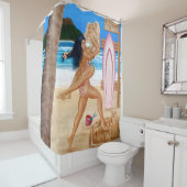 RIDEAUX DE DOUCHE LES FILLES DE SURFER ATTEINTES (En situation)